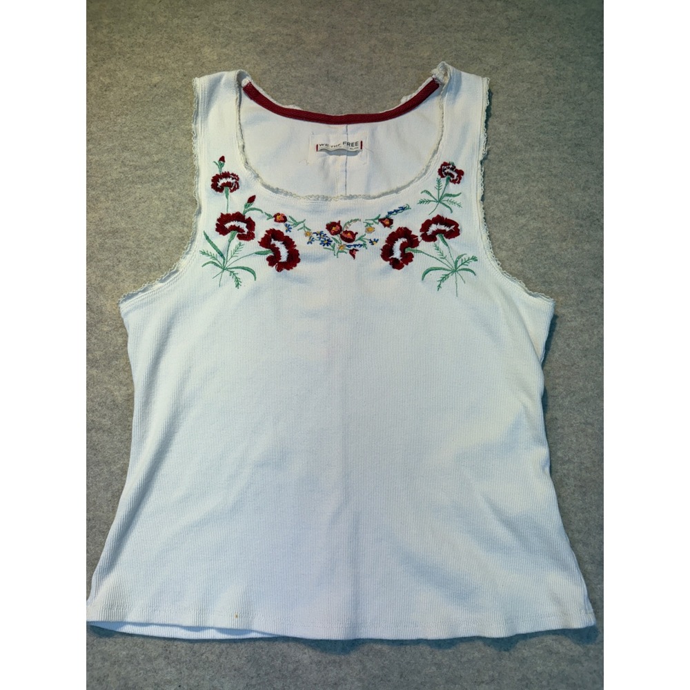 We The Free Embroidered Floral Ribbed Tank Top White Boho XL OB2307000